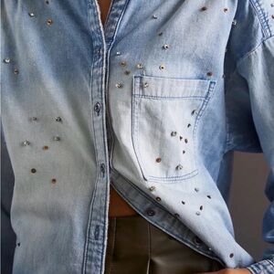 Pilcro Blue Denim Button Down Shirt with Stud Accents